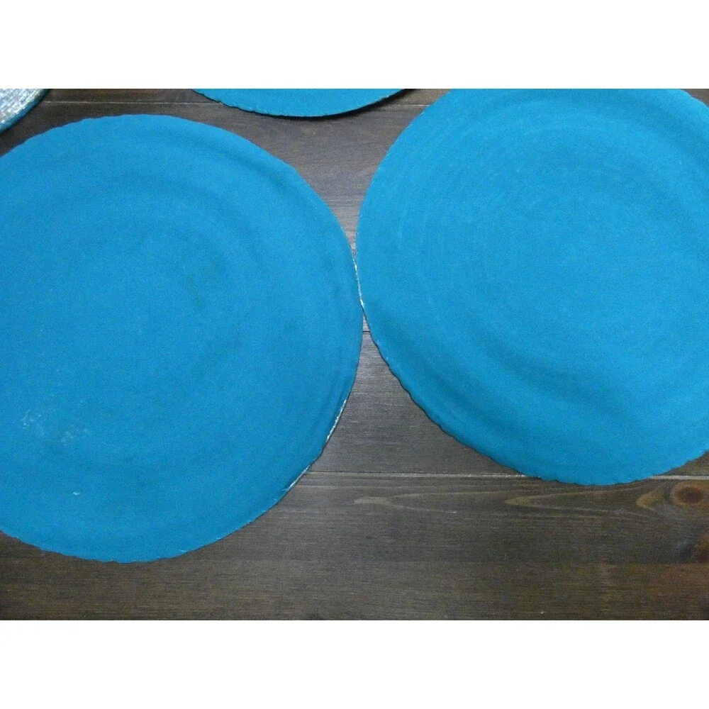 Handmade Heavily Beaded Charger Round Placemats Silver & Teal 13